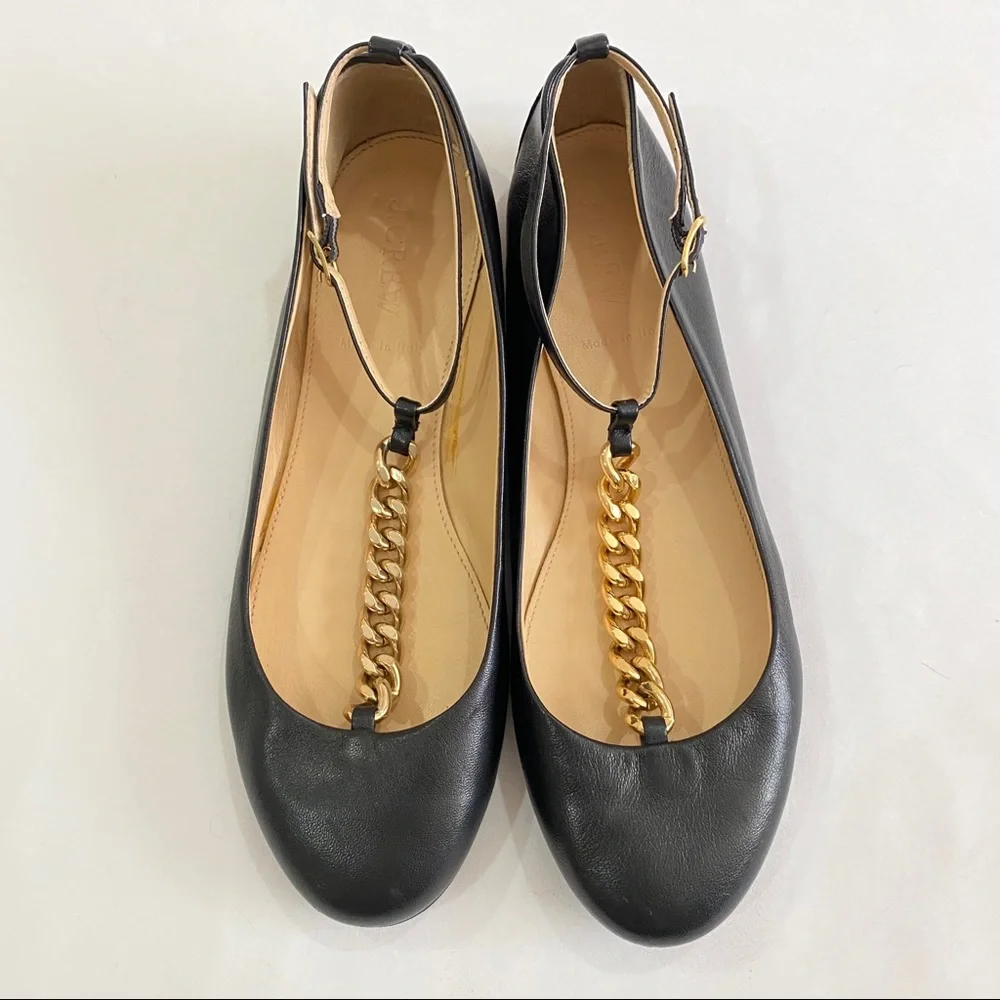 J.Crew Jayne T-Strap Chain Round Toe Flats 6.5